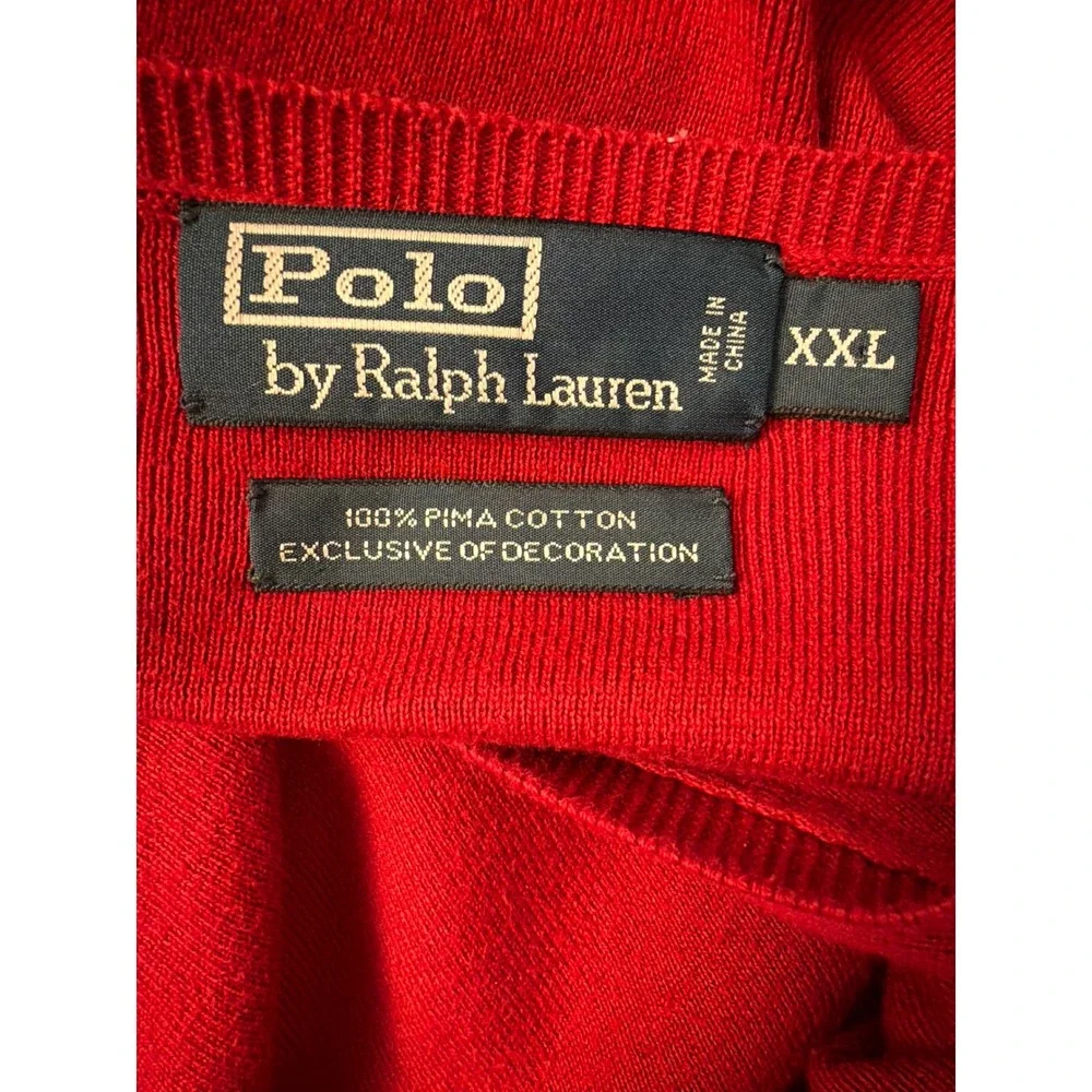 Polo Ralph Lauren V-Neck‎ Sweater Mens XXL Red Pima Cotton Pony Logo Preppy